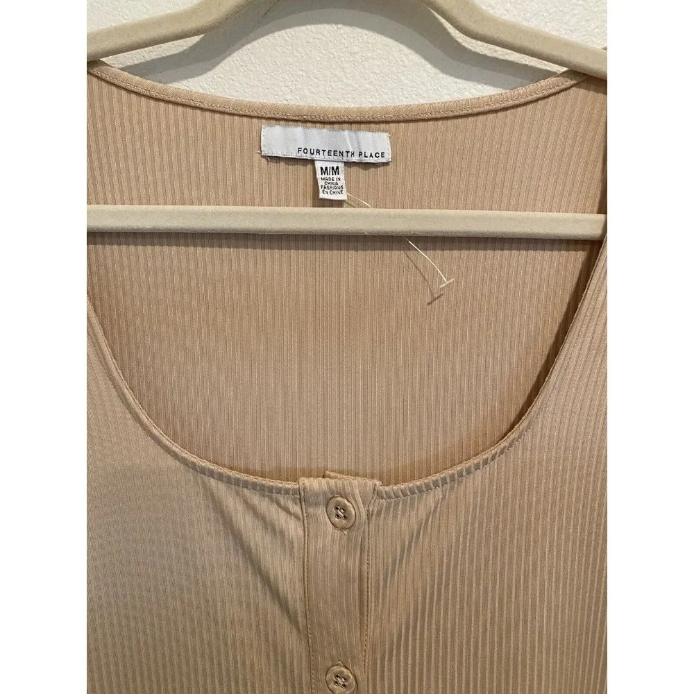 New Fourteenth Place Nude Button Long Sleeve Ribbed Midi Fitted Dress Medium - Picture 6 of 6